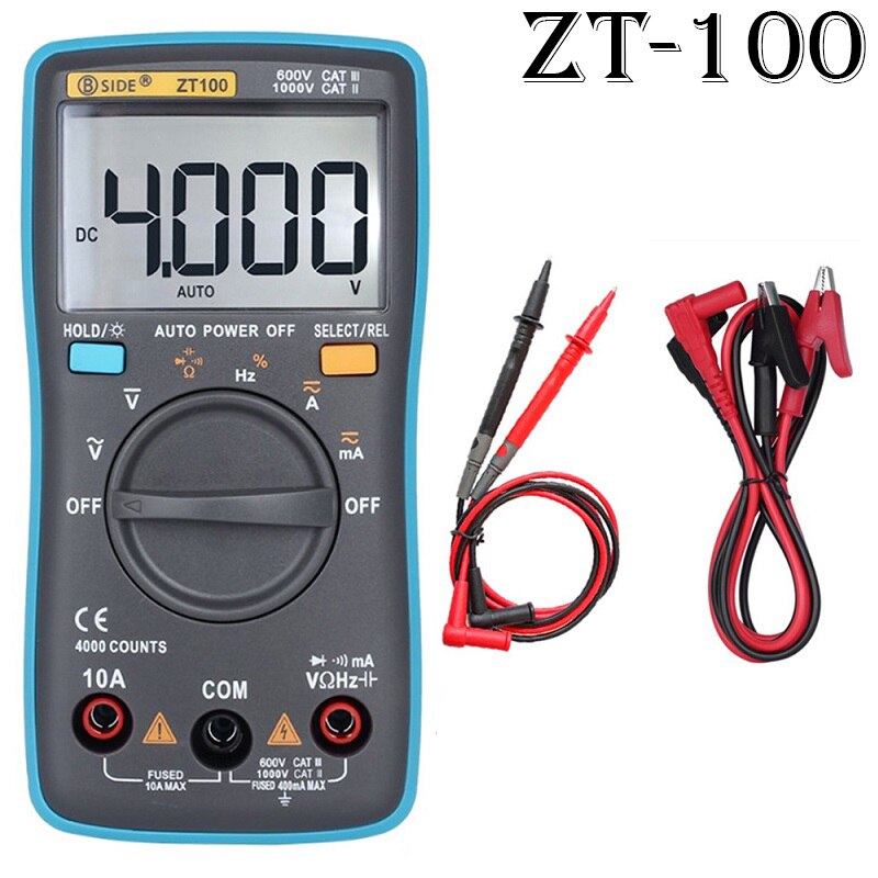 1Pcs ZT Digital Multimeters Portable AC/DC Ammeter Voltmeter Ohm LCD Display Backlight Multimeter Diode and Continuity Test: ZT100