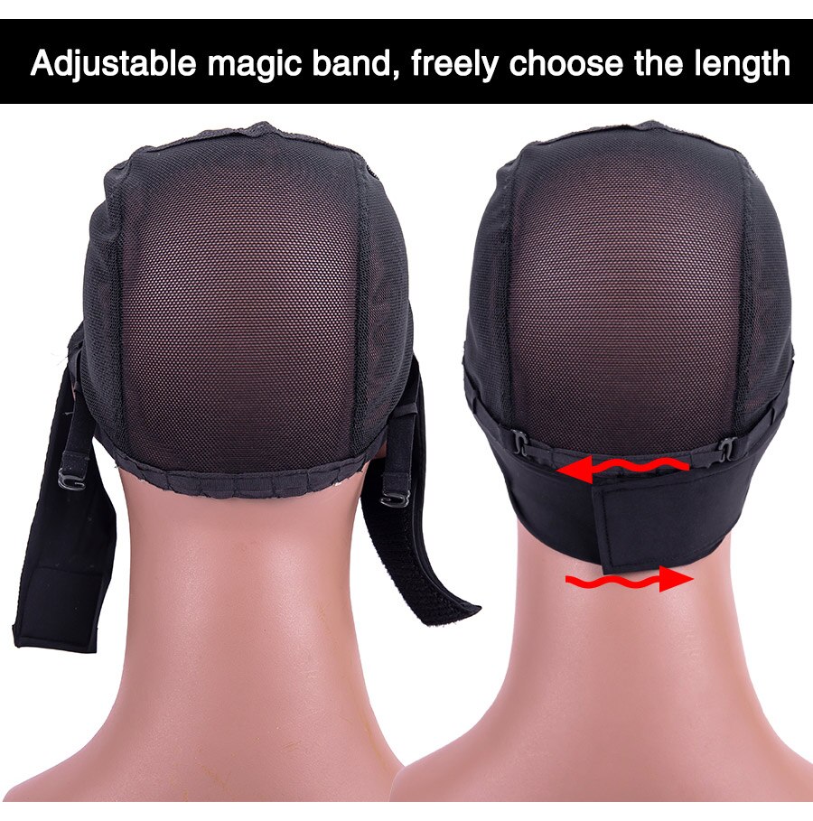 Leeons Headband Wig Cap For Making Wigs Weaving Cap With Lace Black Headband Wig Cap With Adjustable Velcro Wig Elastic Band Cap