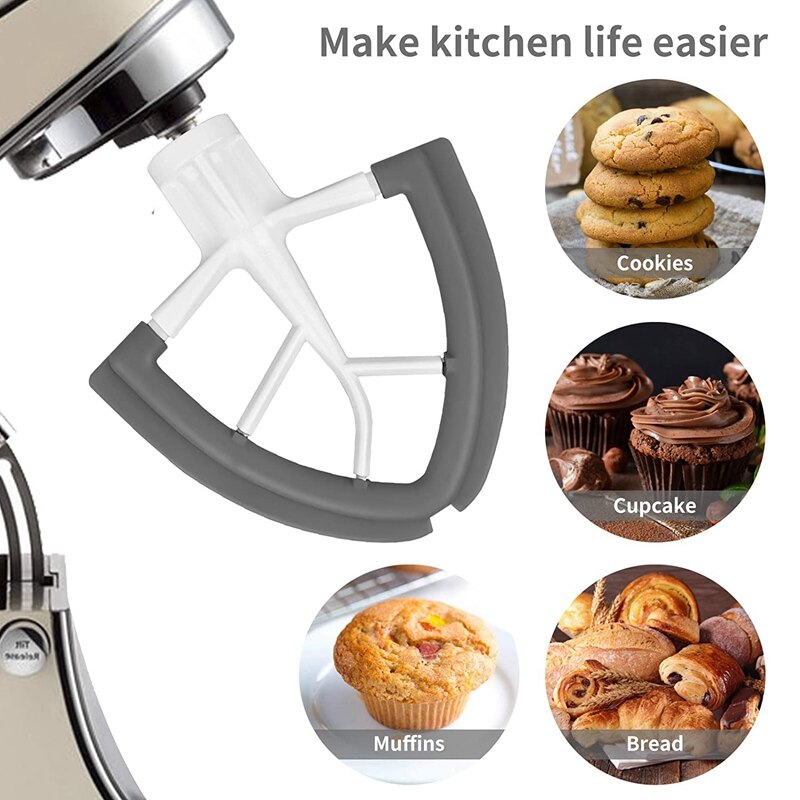 2 Pack Batteur plat À Bord Flexible pour Kitchenaid Mélangeur 5/4.5 Pintes à Tête Inclinable Fixation du Batteur Sur Socle avec Silicone Bol Grattoir