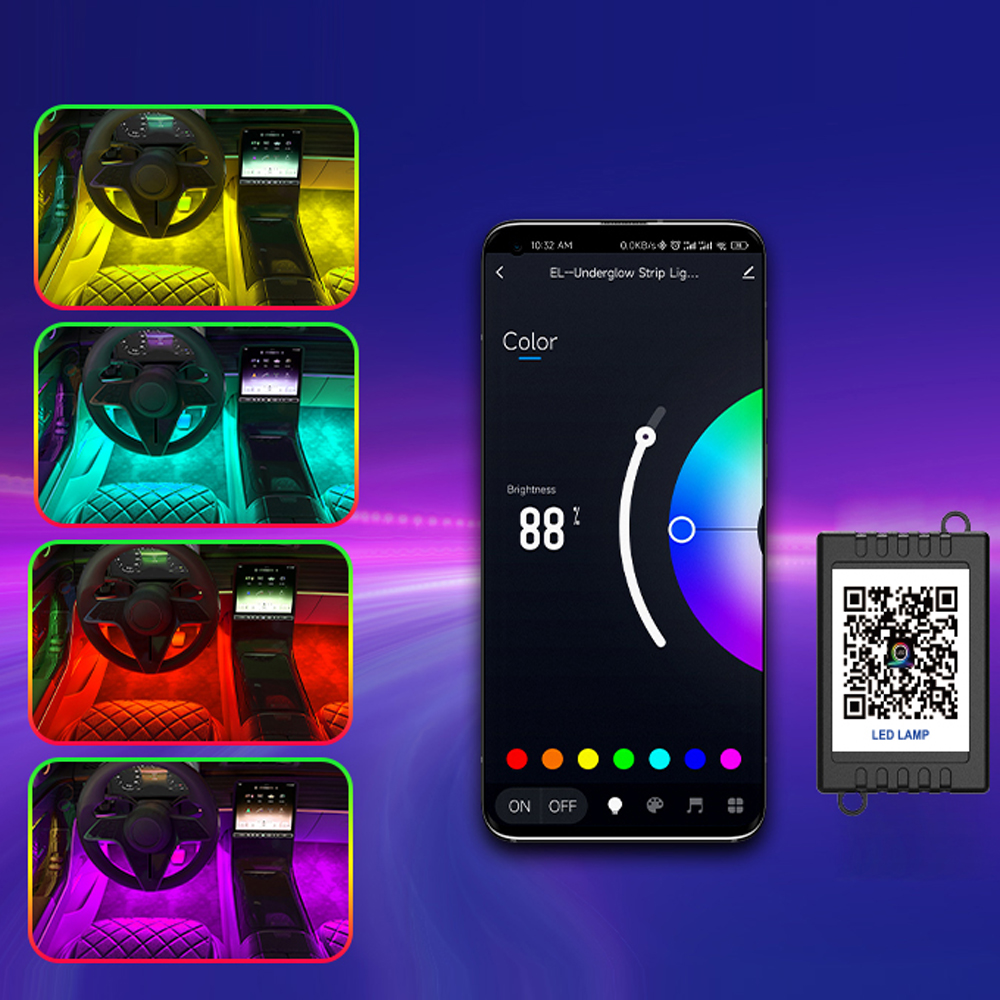 Interior do carro ambiente rgb led luz néon multi-cor sincronização de música dinâmica com controle de aplicativo universal fácil instalação luzes automáticas