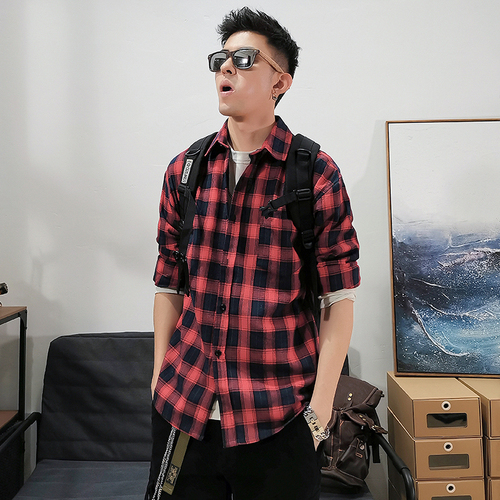 Leesbaar Lente Herfst Plaid Shirts Mannen Met Lange Mouw Mannen Casual Shirt Koreaanse Shirts Man Shirt Mannen: red / 5XL