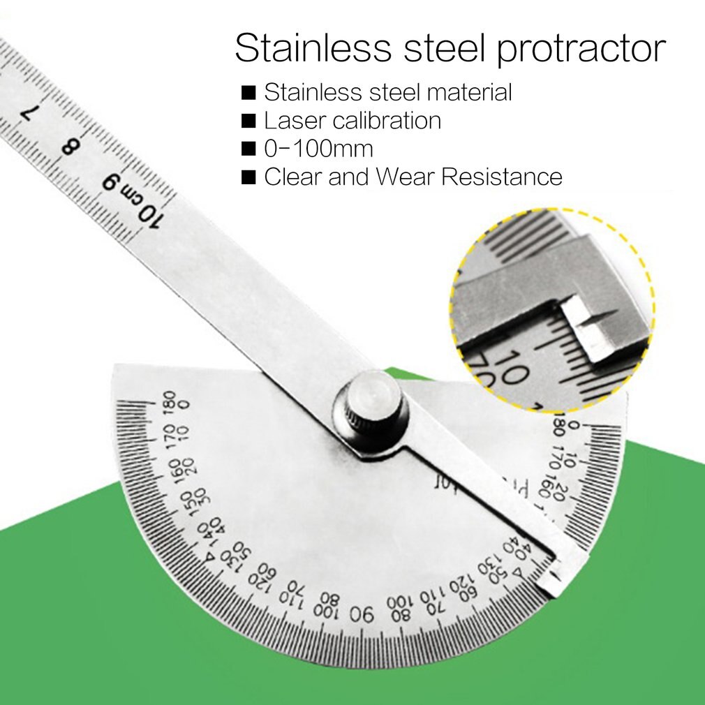 14.5cm 180Degree Adjustable Protractor Stainless Steel Arm Rotary Multifunction Roundhead Angle Ruler Woodworking Measuring Tool