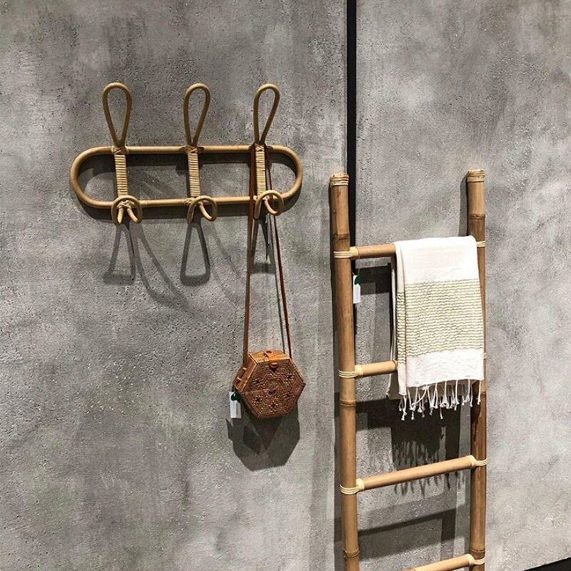 Rattan væg kroge børnetøj organisator rack tøj hat hængekrog rattan bøjle børneværelse dekor hænger