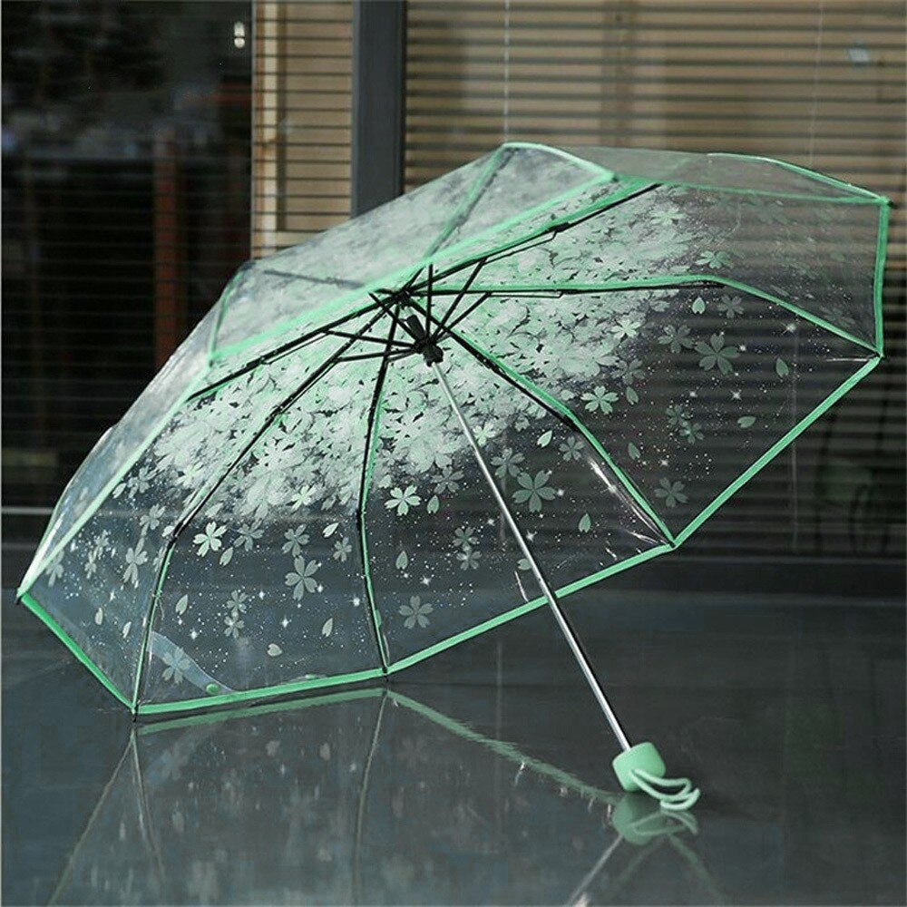 Transparent Clear Umbrella Cherry Blossom Mushroom Apollo Sakura 3 Fold a Protection Kids Umbrella Tdh #YG