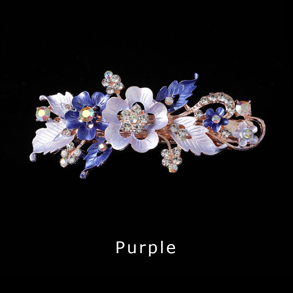 Pasadores de flores a la para mujer y niña, pasador Foral de resina, horquilla de cristal, accesorios de peinado para el cabello: purple