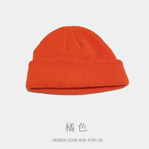 Unisex huer strikkede hue kvinde beaines til vinter åndbar mænd gorras simpel hat varm solid afslappet dame #39 dame hue: Melon hat-orange