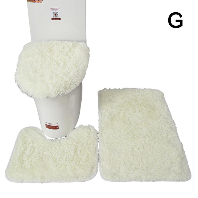 3 Stks/set Kleur Badkamer Mat Set Rechthoek Pluizige Haren Bad Tapijten Moderne Wc Deksel Cover Tapijten Kit Badkamer Accessoires: off white