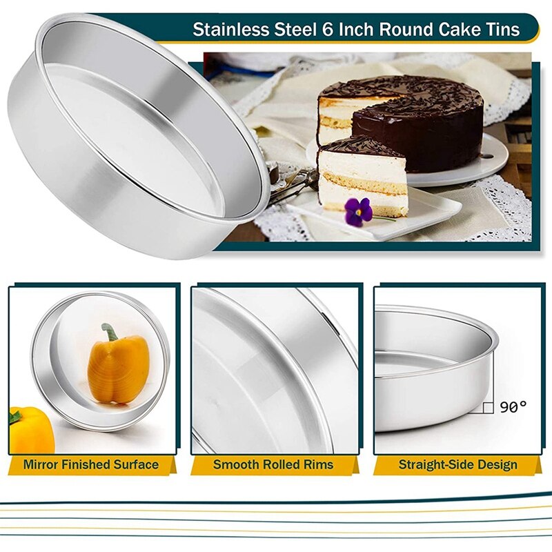 6 Inch Ronde Cake Tin Voor Bakken, Rvs Layer Cake Tins Pannen Set Van 3, mini Cake Bakvormen Set (Afneembare Base)