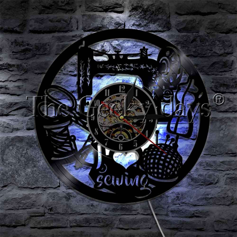 J'aime coudre vinyle Record horloge murale reloj de pared Vintage Quilting Machine à coudre horloge montre couturière femmes mère