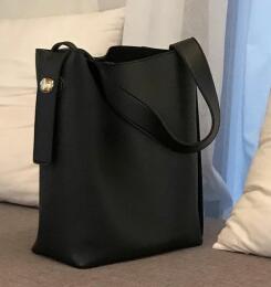 Bucket bag, eenvoudig, groot, pu-leer, een schoudertas voor dames, dames, samengestelde tas, casual bruin/zwart q-djuy 1: Zwart