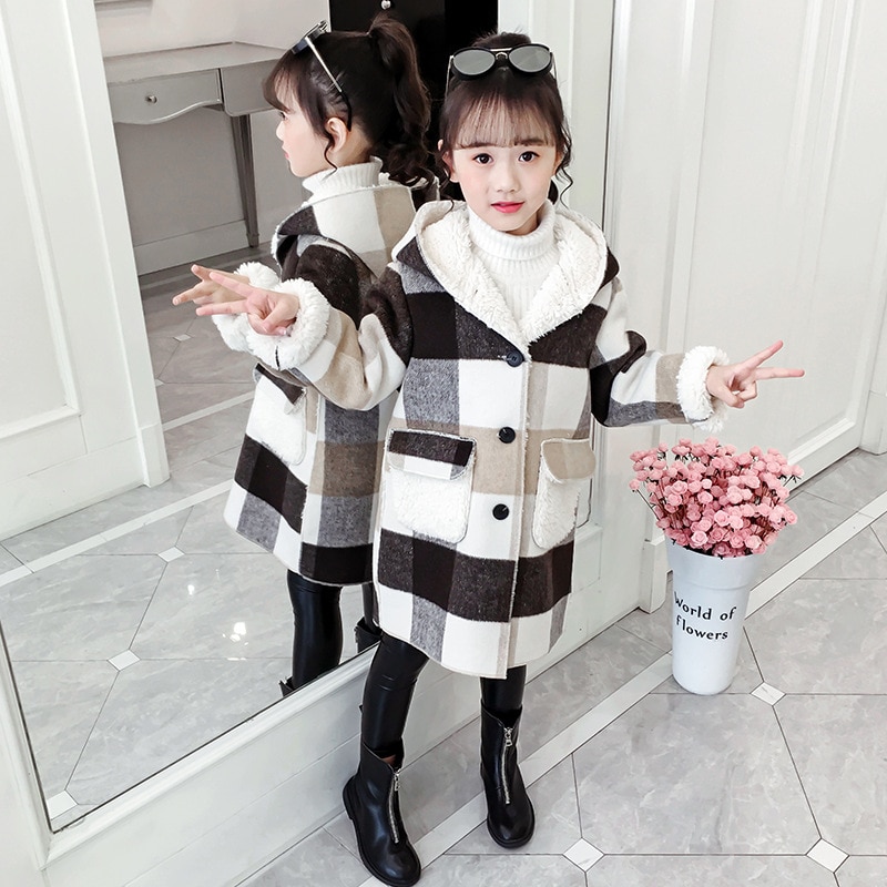 Automne/hiver fille veste en laine 5 6 8 10 12 ans enfants vêtements épaissir à capuche filles épaissir longs manteaux mignon filles Outwear