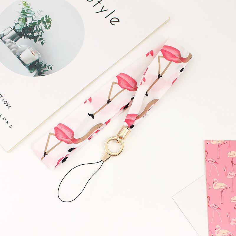 Moda feminina lenço de seda telefone cordão do telefone móvel pescoço cinta temperamento tecido fresco cordão para chaves chaveiro cinta: Flamingo
