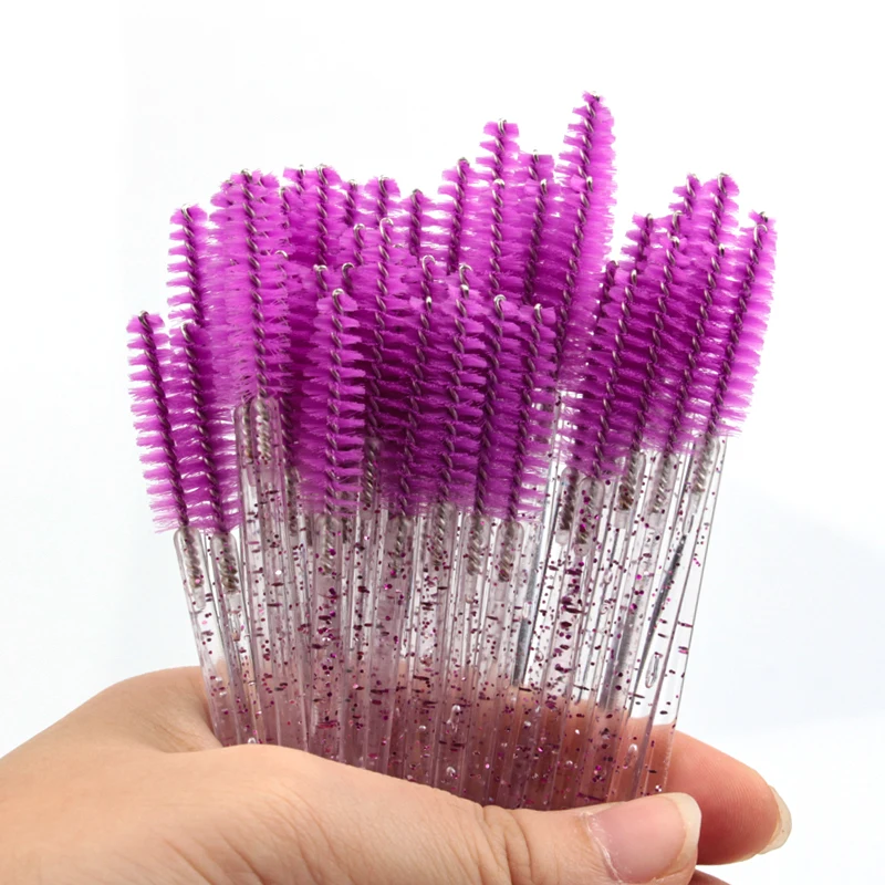 5/25/50pcs Mascara Wands Applicator Cosmetics Eyelash Brush Comb Crystal Eyelash Brushes Makeup Beauty Eye Brush: Pink / Badger