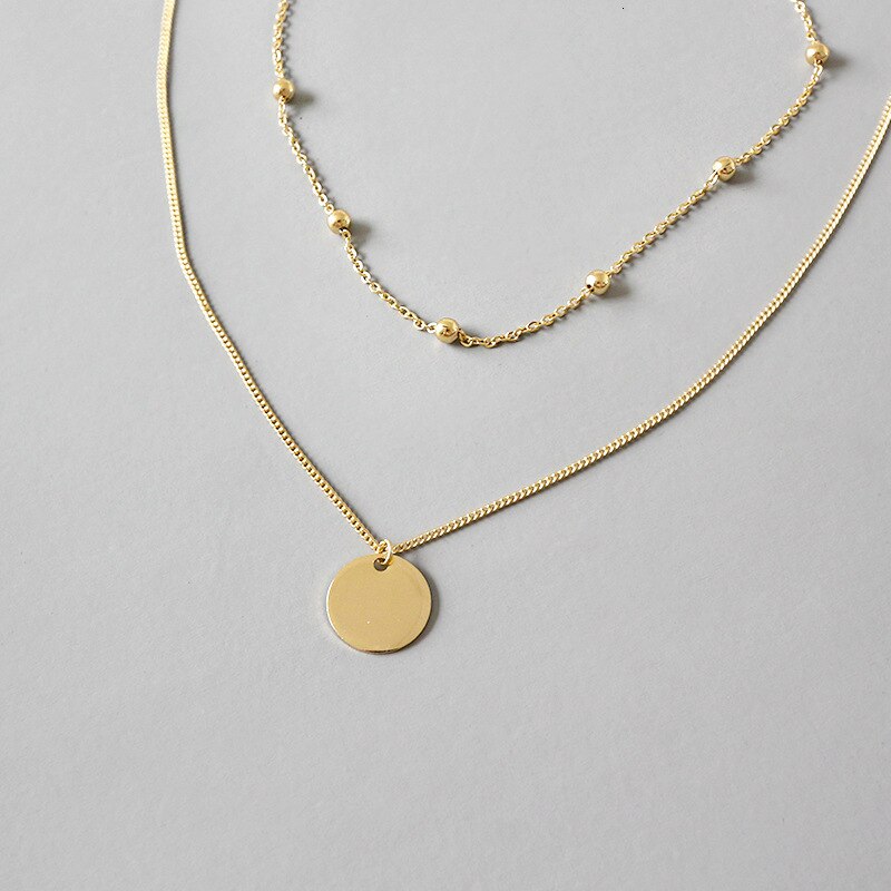 S'STEEL Sterling Silver Necklace Round Pendant Beads Chain Layered Choker Cadenas De Plata 925 Mujer Bijoux Femme Jewelry