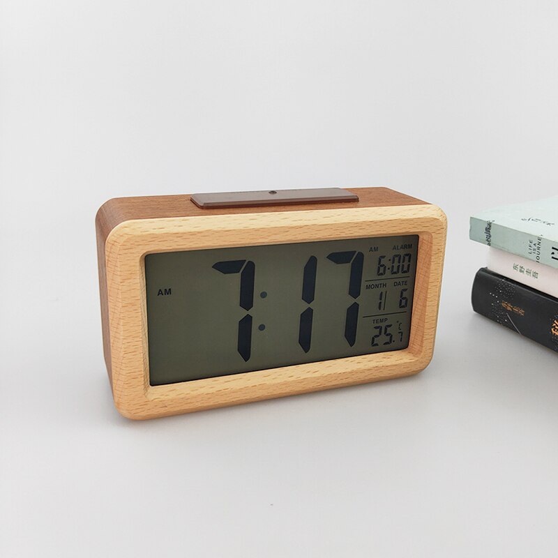 Massief Houten Tafel Klok Desktop Wekker Woonkamer Decoratie Elektronische Klok Mode Elektronische Bureau Klok: Wooden Clock B