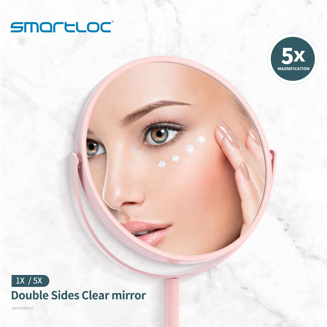 Espejo de maquillaje compacto giratorio de 2 caras, espejo redondo de doble cara para escritorio, con aumento de 5X, con de tocador