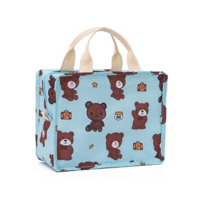 Cooler Bag Portable Food Bag Aluminum Foil Thermal Box Zipper Ice Pack Cute Animal Prints Lunchbox: Sky Blue Teddy Bear