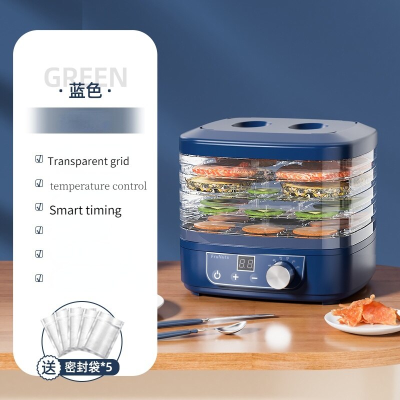 Secador de frutas inteligente de 5 capas para el hogar, pequeño secador de aire para frutas y verduras, carne y comida de mascotas: blue / AU