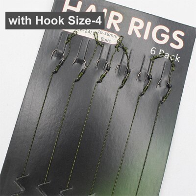 Línea de pesca de carpa 6 uds., aparejos de pelo de carpa listo para atar, hecho a mano de carpa anzuelo de pesca, aparejo carpa, ganchos de pesca, tamaños 2 #4 #6 #8 #: with Hook Size 4