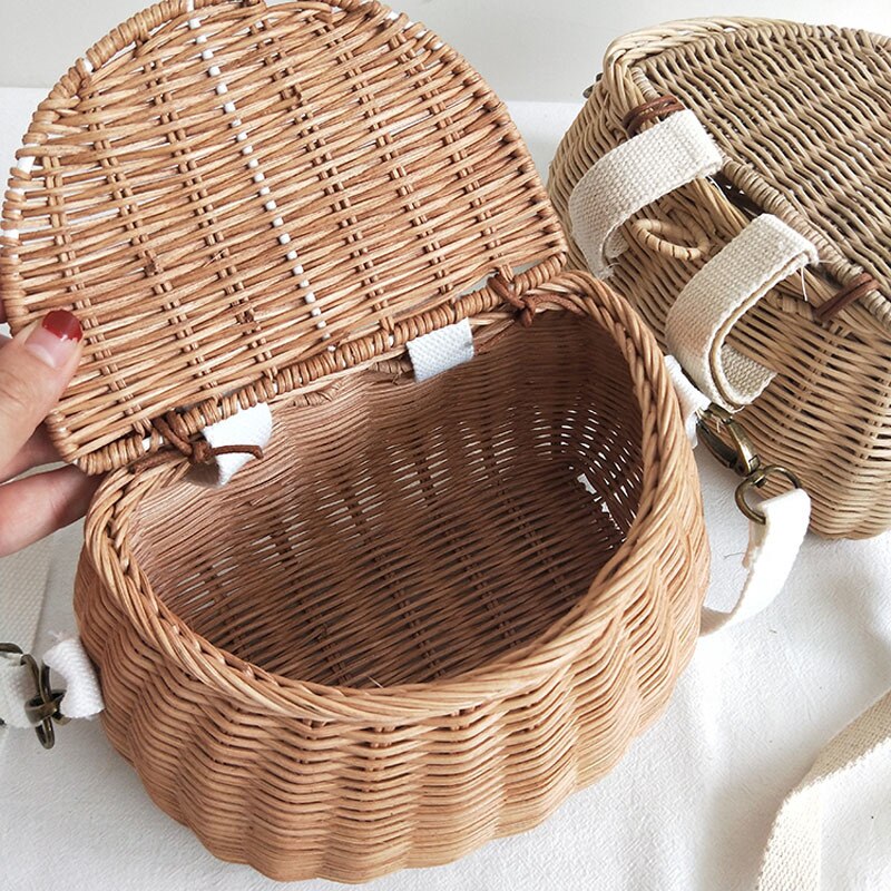 Sac à dos de rangement en paille en osier | Panier de vélo Vintage, fait à la main, rotin suspendu, sac de rangement, décor nordique pour chambre d'enfants filles