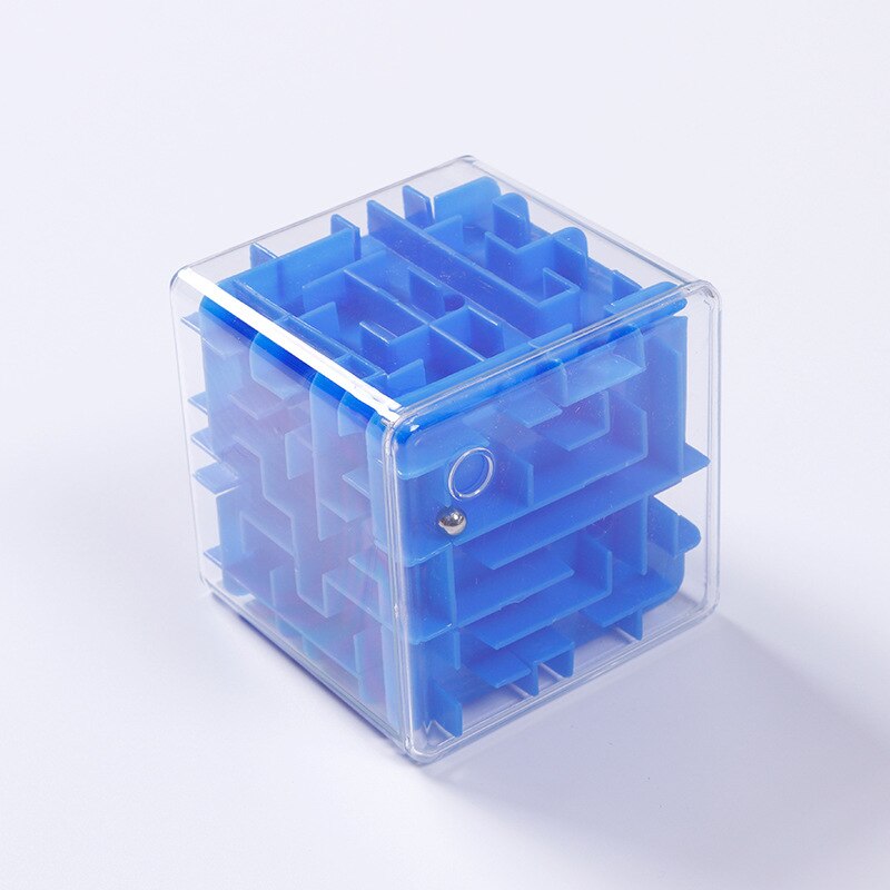 8CM Clear 3D Maze Magic Cube Labyrinth Unlock Six-sided Puzzle Rolling Ball Game Cubos Track Kids Educational Toys for Children: Blue