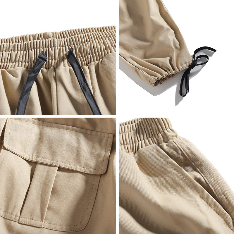 Fgkks merke herre last bukser trend mannlig stor lomme bomullsbukser herre snøringe løs ensfarget fritidsbukser