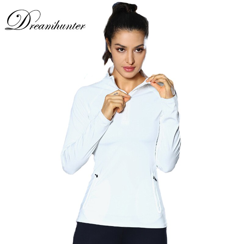 Camiseta de manga larga negra con cremallera y cuello alto para chica de , ropa deportiva informal para correr, correr y Yoga