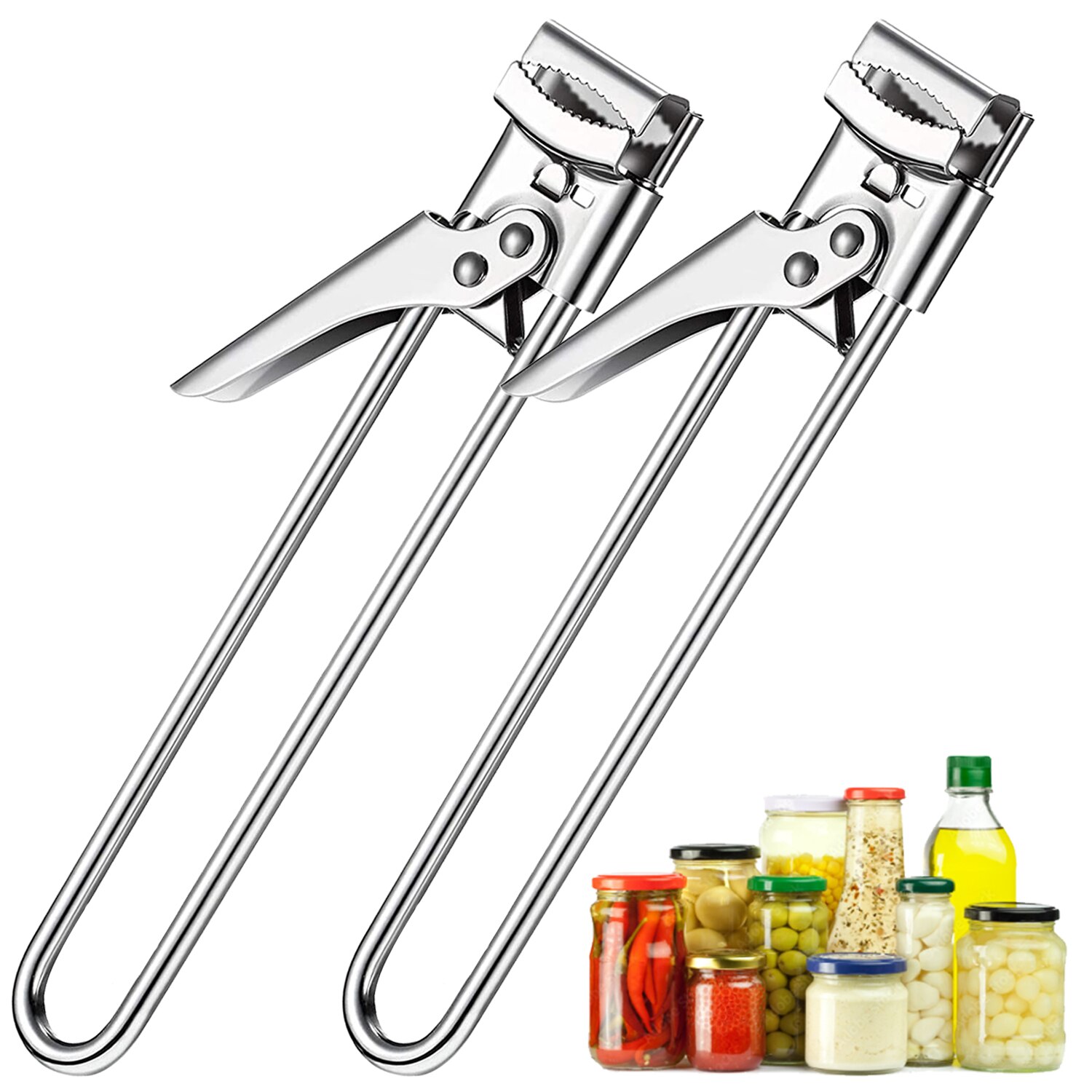 2Pcs Roestvrij Staal Grijper Kan Opener Verstelbare Handleiding Pot Deksel Opener Voor Zwakke Handen Senioren Keuken Accessoires