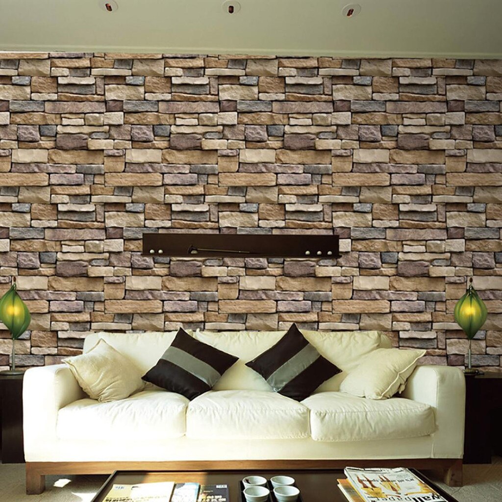 3d Uneven Brick Stone Print Wall Sticker House Decoration 45*100cm Rustic Effect 3d Wall Paper Self Adhesive Stickers Decal g25