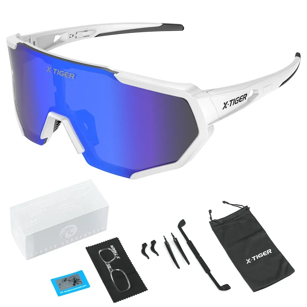 X-tiger landsvägscykel polariserade cykelglasögon  uv400 herr- och damglasögon utomhussporter landsväg mtb cykel ridglasögon solglasögon: Blå