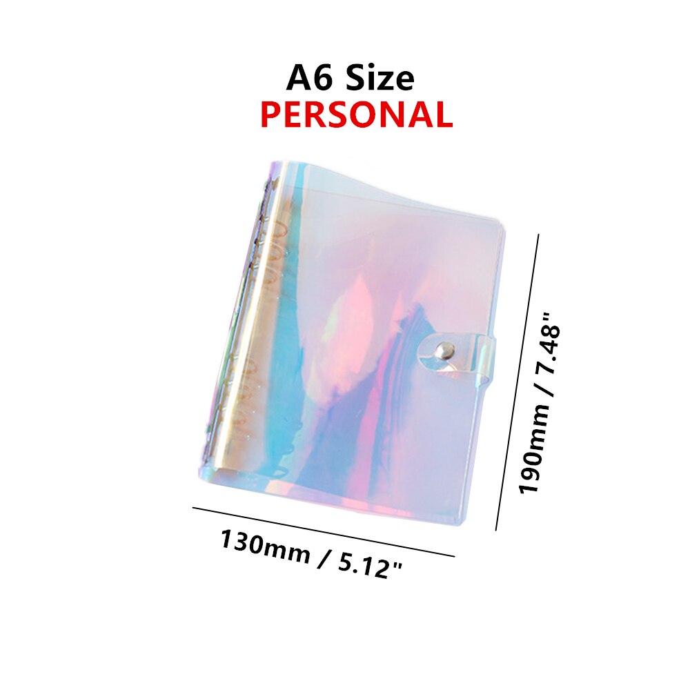 Personal A5 A6 A7 6 Hole Clear Binder Cover Rainbow Soft PVC Notebook Round Ring Protector with Snap Closure DIY Journal Cover: Personal A6 Size