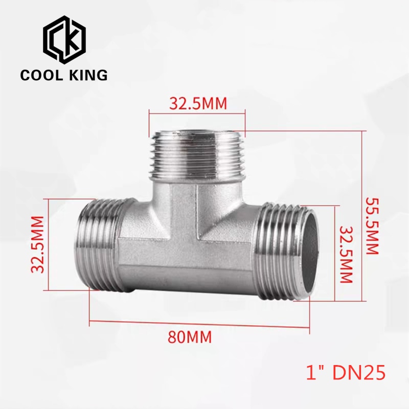 Dn8/dn15/dn25/dn32 han+han+hun gevind 3 -vejs tee t rørfitting 1/4 &quot; 1/2 &quot; 3/4 &quot; 1 &quot; 1-1/4 &quot; bsp gevind 304 rustfrit stål