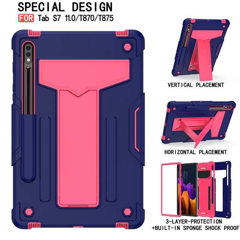 For Samsung Galaxy Tab S7 S 7 T870 T875 11 inch Case Kids Safe Hybrid Stand Full Body Silicon Hard Plastic Kickstand Cover Funda: Blue Rose