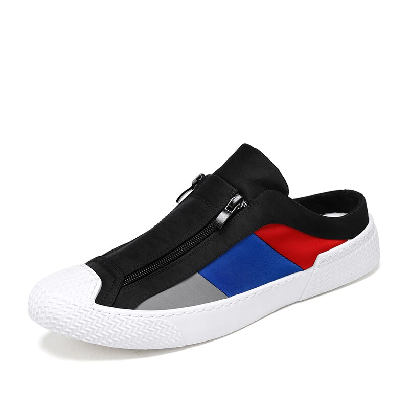 Men Colorful Canvas Shoes Outdoor Breathable Light High Footwear Cloth Casual Sneakers Half slippers: Black / 43