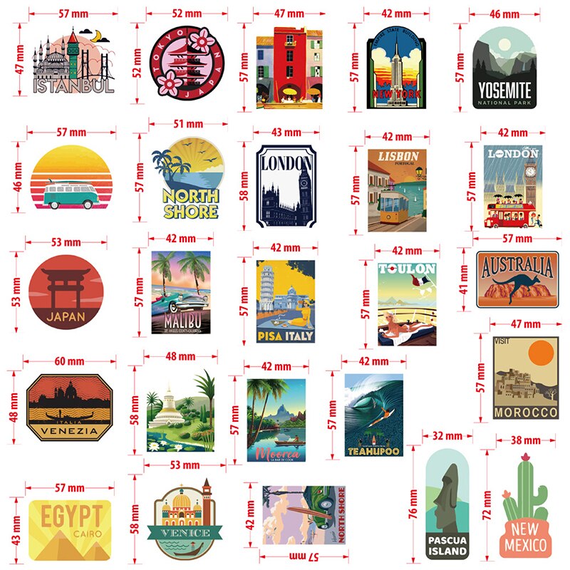 Pegatinas de paisaje de Ciudad de viaje Global, calcomanía de vinilo para papelería, álbum de recortes, PS4, monopatín, portátil, guitarra, 50 Uds.