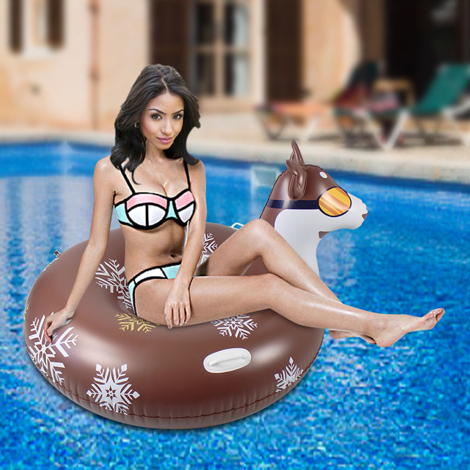 Husky Shaped Snow Sledding Tube Inflatable Sled with Handle Cold Resistant High Elastic Inflatable Husky Ski Ring For Kids Adult