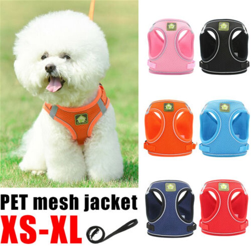 XS-XL Hond Harnas Ademend Mesh Hond Harnas Met Leiband Verstelbare Reflecterende Puppy Vest Borstband Voor Kleine Middelgrote Honden