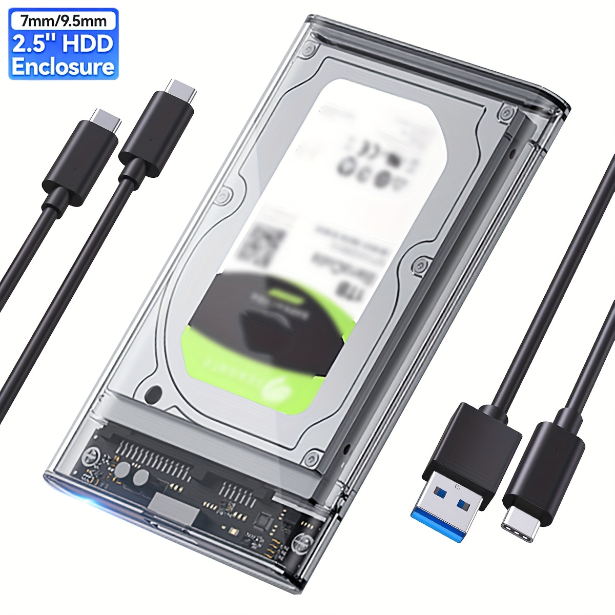 2.5 Inch Transparent Mobile External Hard Drive Case, SATA to USB 3.0/Type C Harddisk Boxs External Enclosure , 5Gbps Tool-Free
