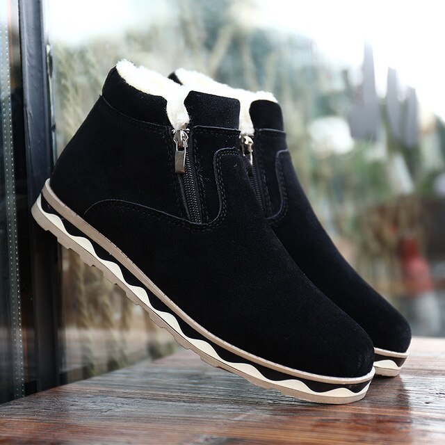 thermische antislip comfort laarzen, heren casual zip-keten mannen schoenen, studenten plus katoenen schoenen: Black / 41