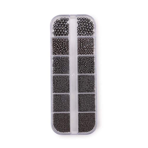 Cuentas de caviar de 12 compartimentos, accesorios metálicos para decoración de uñas, cuentas de metal para uñas con caja para decoración de uñas: Negro
