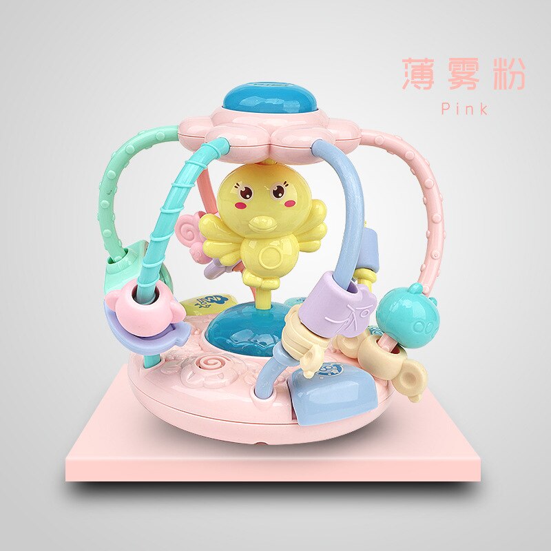 Baby beaded legetøj 6-12 måneder musik lyd vokal legetøj børn tidlig uddannelse kvinde baby dreng 0-1-2-3 år gammel kan bide tyggegummi: Lyserød