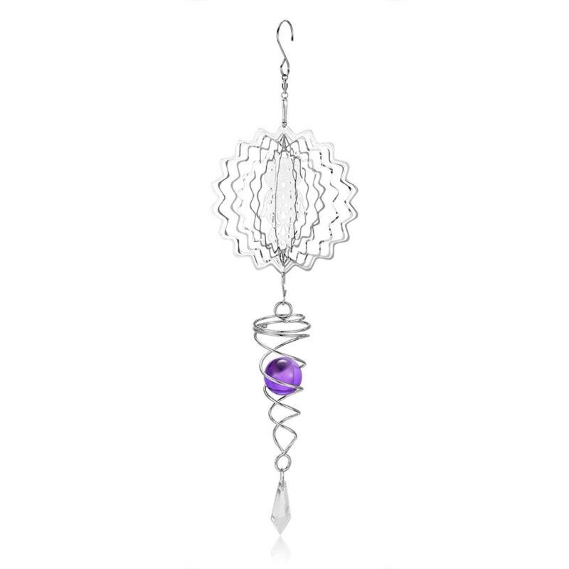 3D Silent Rotating Stainless Steel Wind Chime Hollow Wall Hanging Ornament Decor