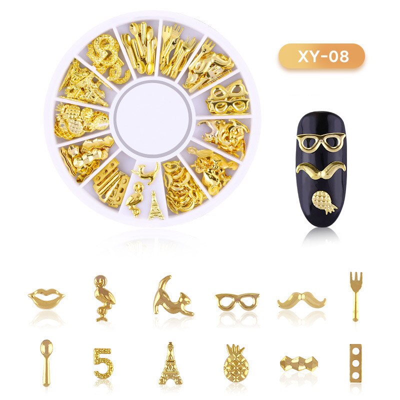 Gemengde 3D Hollow Nail Steentjes Voor Nagels Charms Metalen Vormen Geometrie Goud Tips Diy Accessoires Kristal Nail Art Decoratie: F550-08