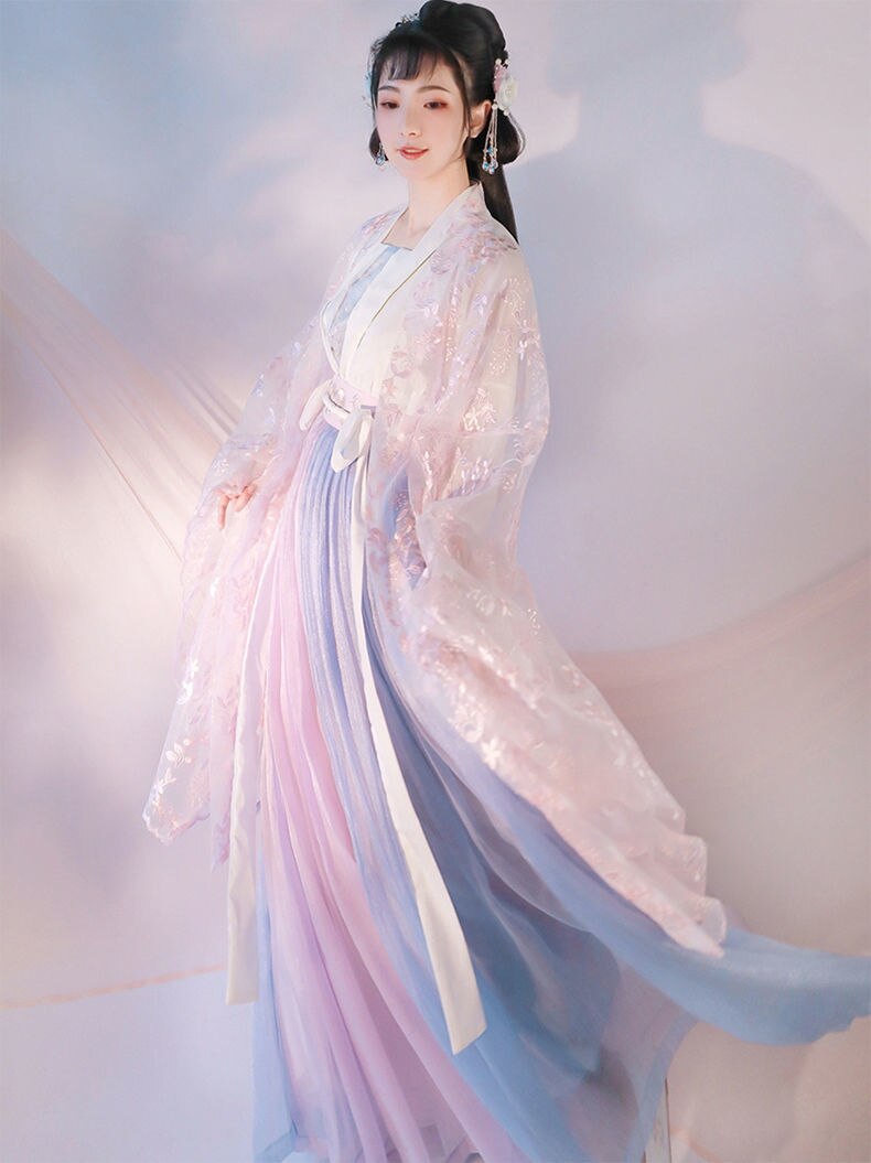 Hanfu-Costumes de danse chinoise pour femme, Costume de la dynastie Qing, robe traditionnelle chinoise ancienne, Costume de scène féerique: 3pcs waist-set / S