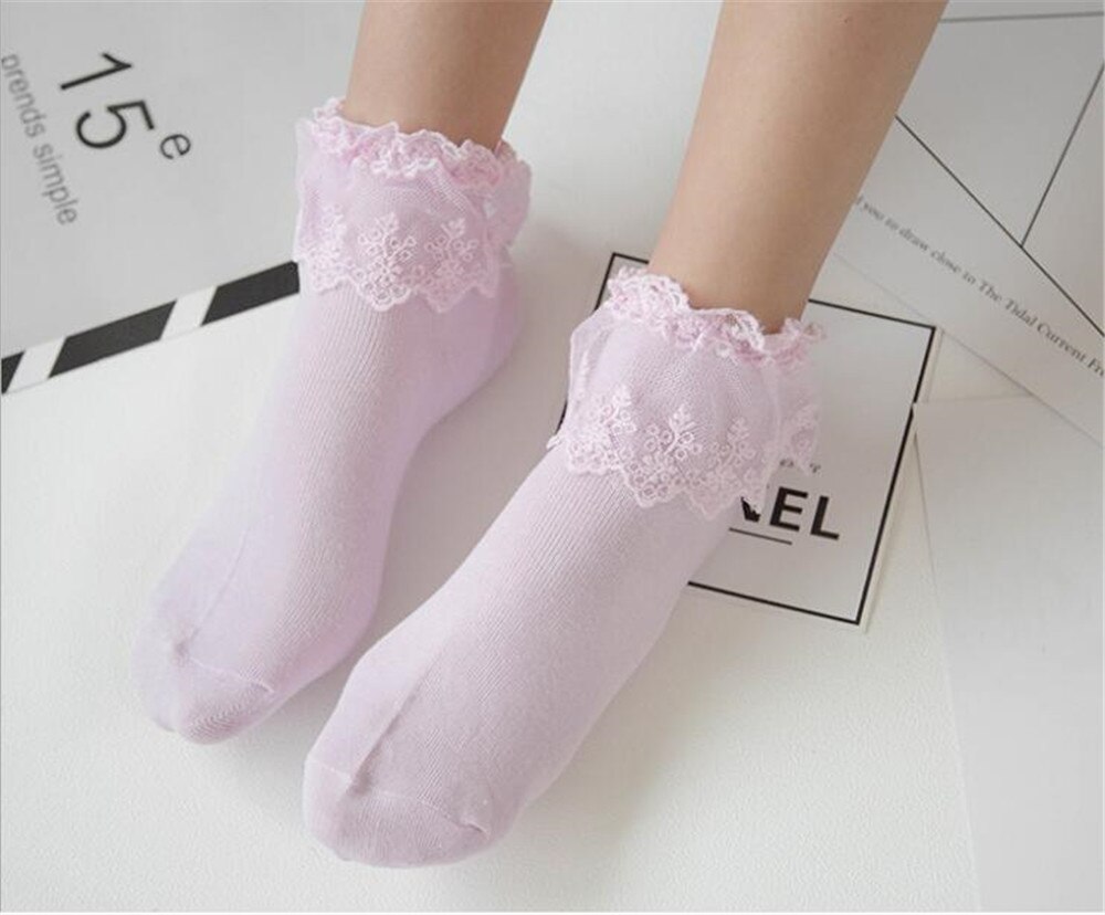 1 paire de chaussettes courtes Style Lolita japonaise pour femmes, jolies chaussettes en dentelle, plusieurs couleurs, en coton: pink
