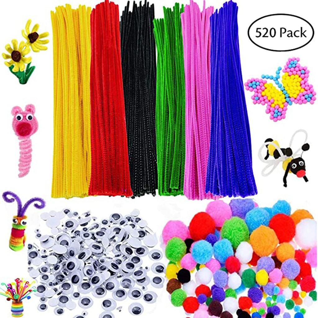 520 Pack Kids Diy Arts Crafts Supplies Kit Handmade Crafting Activity Toys Making Accessories Child Handcraft Material Set