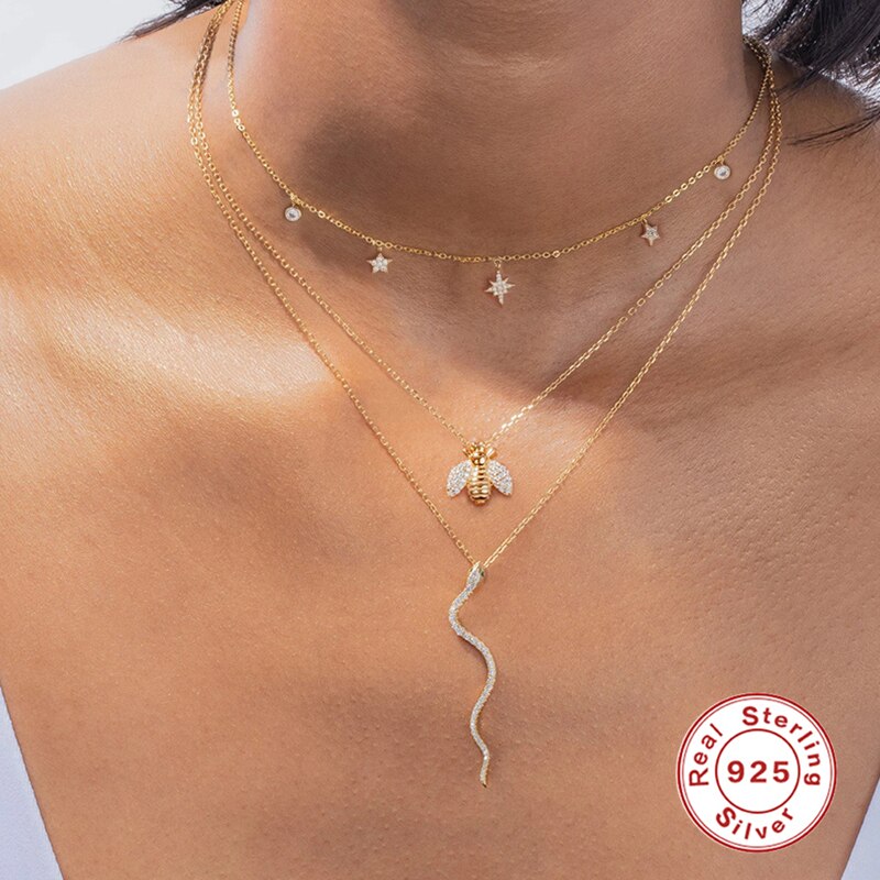 Inmaker Ins Wind Zirkoon Achthoekige Ster Hanger Ketting 925 Sterling Zilveren Multilayer Sleutelbeen Keten Kettingen Collares Mujer