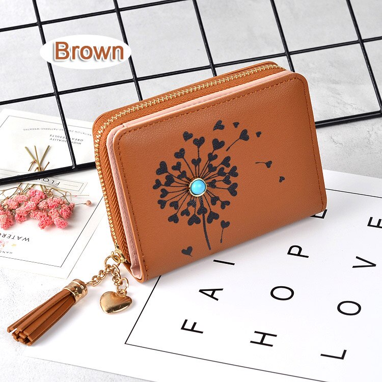 Women Wallets Brand Candy Colors Lady Purses Flower Clutch Zipper Coin Purse Wallet Cards ID Bag Woman Moneybag: 2 brown