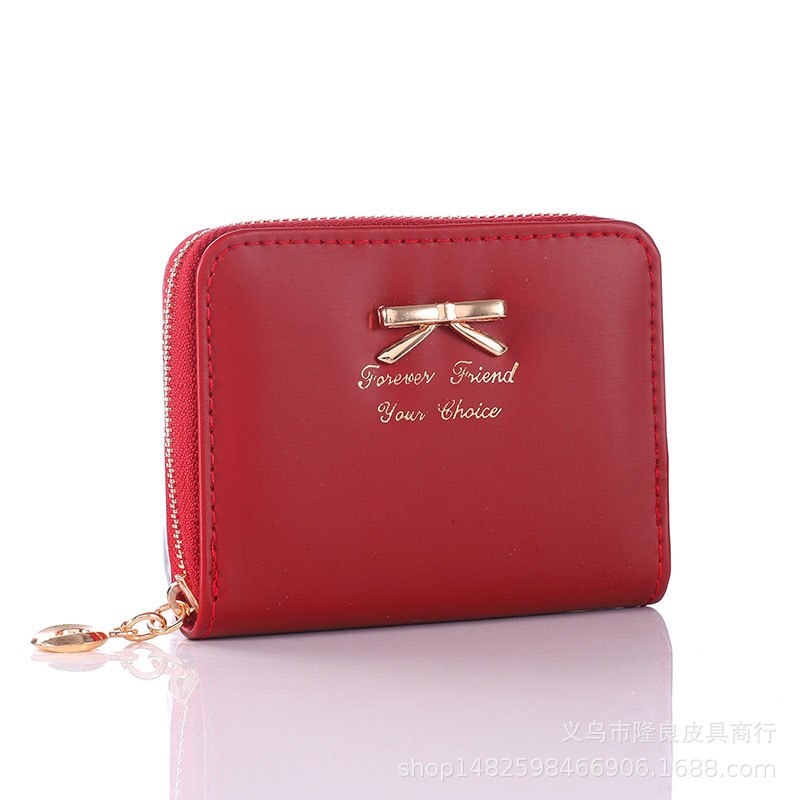 Valink Brand Wallet Women Bowknot Small Purse PU Leather Wallet Female Zipper Coin Purse Wallet Carteras Mujer: Burgundy