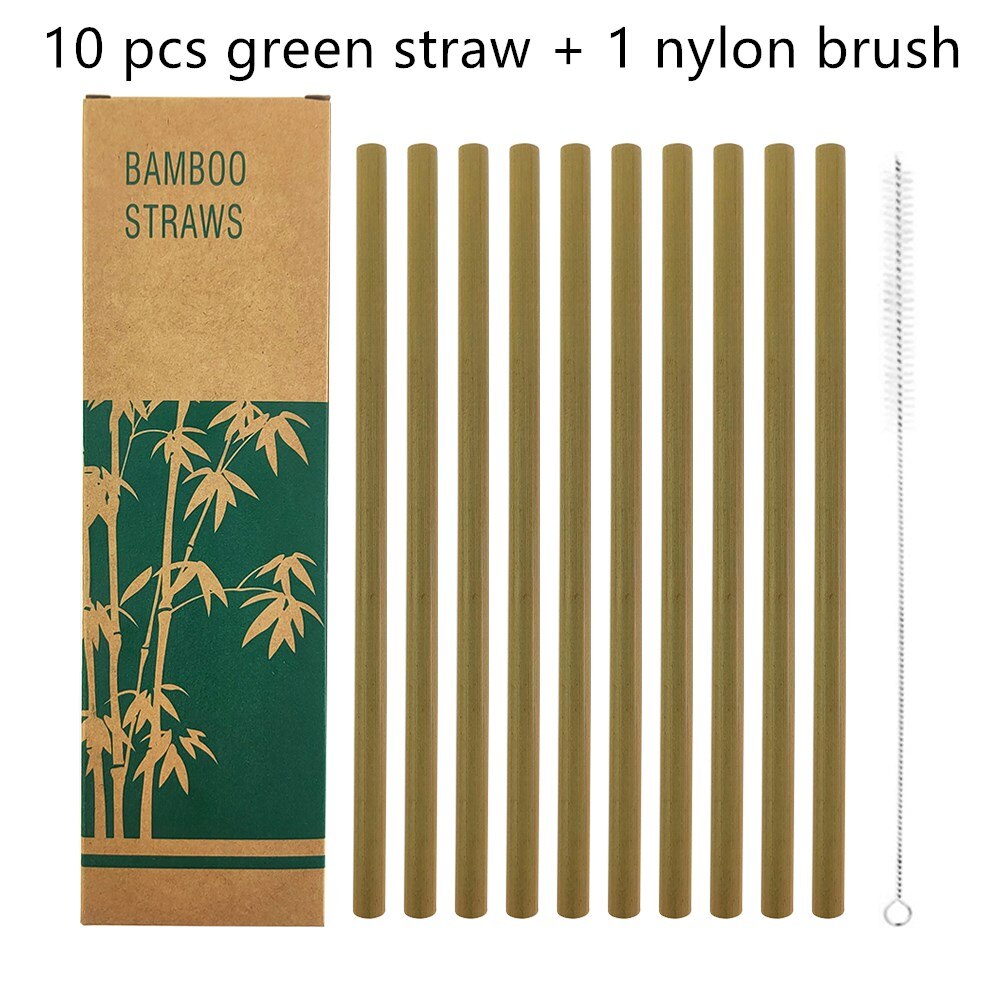 10 Stks/partij Natuurlijke Bamboe Rietje Herbruikbare Bar Bamboe Rietjes Set Travelling Stro Set Met Borstel Cane Rietjes: 1165-B-1